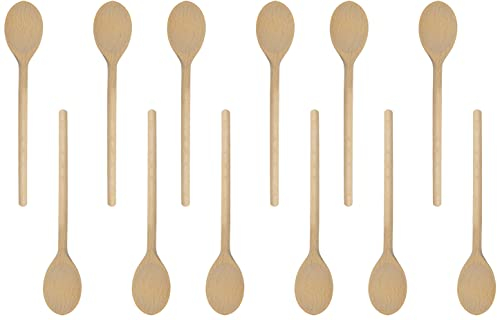 Beechwood Wooden Spoons Set of 12 – 30 cm (12″) Long‑Handled Cooking & Mixing Utensils – Durable Beech Wood, Non‑Scratch for Nonstick Pans, Dishwasher Safe – Ideal Stirring & Serving