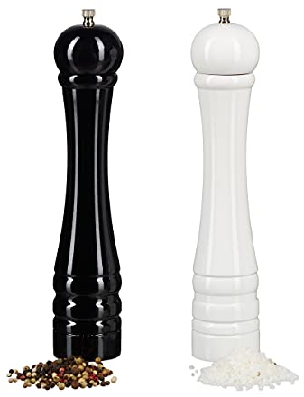 Relaxdays Gewürzmühle Holz, Pfeffermühle 2er Set, Keramikmahlwerk, manuell, groß, 30 cm hoch, klassisch, schwarz-weiß, 30 x 6 x 6 cm