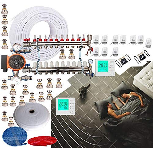 2 Zone 130-135Sqm UnderFloor Heating Kit 10 Port Manifold Blending Set 16mm Pipe WRAS Approved