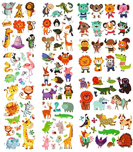 PHOGARY 200 Stücke 20 Blätter Tiere Theme Temporäre Tätowierungen Körperkunst Wasserdichte Tätowierungen für Kinder