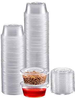Zeml Portion Cups with Lids (2 Ounces, 100 Pack) | Disposable Plastic Cups for Meal Prep, Portion Control, Salad Dressing, Jello Shots, & Medicine | Small Plastic Condiment Container