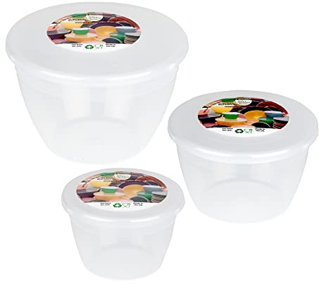 Just Pudding Basins Clear Pudding Basin Set, 3 Pack of Plastic Steam Bowls with Lids, Reusable Microwave and Pressure Cooker Safe Moulds for Desserts (¼pt, ½pt, 1pt)