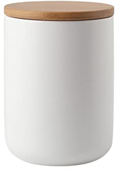 Ceramic Food Storage Jar with airtight Sealed Bamboo lid Sealed Food Storage Container Canister can be Used for Tea, Coffee, Spices, etc. (White 24.63oz/700ml)
