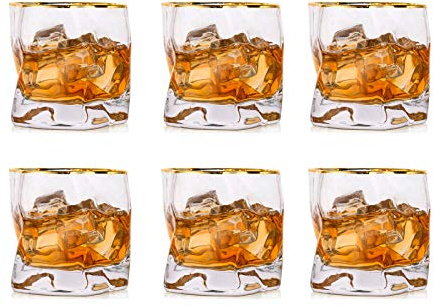Glasseam Whiskey Gläser Set Whisky Glas: 6 Stück Edel Rum Tumbler | Bleifreies Goldrand Glas, Für Männer, Papa, Weingläser Ohne Stiel Vatertag Geschenke, Für Scotch, Vodka, Bourbon, Irish