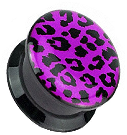 Taffstyle Ohr Plug Flesh Tunnel Piercing Ohrpiercing Kunststoff Schraub Schraubverschluß Picture Double Flared mit Leopard Motiv 19mm Lila