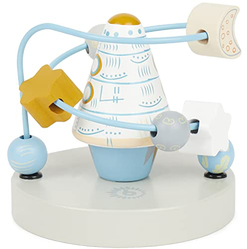 Bieco Motorikschleife Rakete | Motorikspielzeug ab 1 Jahr | Niedliches Labyrinth Spiel in Raketen Design | Motorikspielzeug Baby in frischen Farben | Holzspielzeug Baby | Lernspielzeug aus Holz