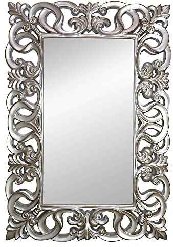 Espejo Decorativo de Pared, Modelo Berrocal Plata - 88X128 cm Exterior | Medida de Luna 48x88 cm, Moldura Barroca