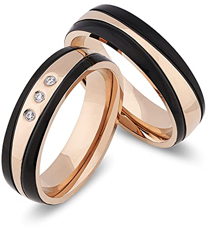 Schmuck Depot Paar Eheringe Partnerringe Verlobungsringe Edelstahl mit Zirkonia + Gravur Antragsringe für Sie und ihn Trauringe Eheringe | 8010