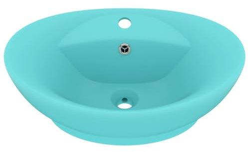 vidaXL Luxus Waschbecken mit Überlauf Waschschale Aufsatzwaschbecken Waschtisch Waschplatz Handwaschbecken Oval Matt Hellgrün 58,5x39cm Keramik