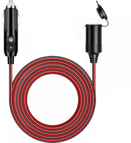 Linkstyle Car Cigarette Lighter Extension Cord, 20A Fuse, 13FT/4M 16AWG | with LED Indicator & Waterproof Cover for 12V/24V Air Pump, Fridge, Tyre Inflator, Compressor