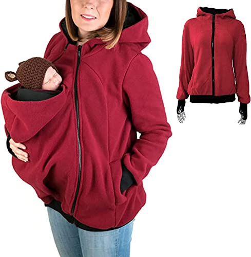 Chaqueta Superior Con Bolsillo De Canguro De Maternidad Con Capucha Cálida De Invierno Para Mujer 3 En 1 Sudadera Multifuncional Mamá Canguro 1,XXL