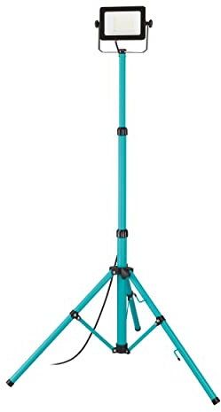 EGLO Baustrahler LED mit Stativ, Arbeitsleuchte höhenverstellbar aus Aluminium und Kunststoff, Arbeitsscheinwerfer in türkis und schwarz, Werkstattlampe schwenkbar, IP65, neutralweiß, 2500lm