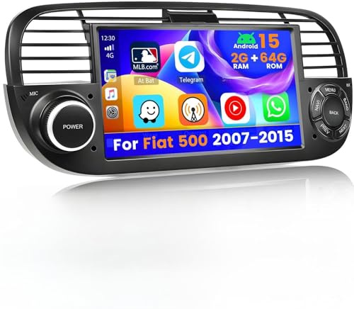 Hikity [2+64GB] Android 15 Autoradio, für FIAT 500 (2007-2015), Carplay AndriodAuto Wireless, Bildschirm Touchscreen 7 Zoll Autoradio, Bluetooth Navi WiFi HiFi RDS FM SWC Mic Rückfahrkamera