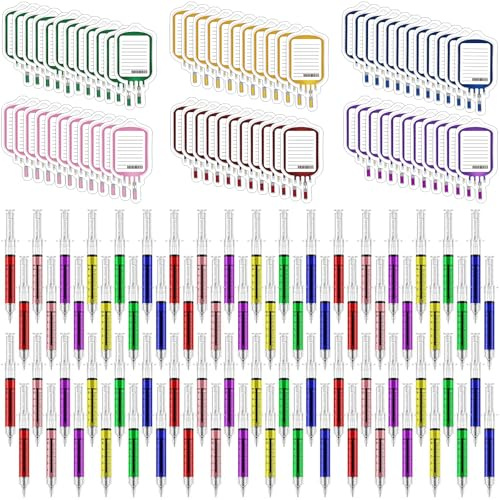 60 Sets Syringe Pens Set Includes 60 Fun Nurse Pens 60 Blood Bag Sticky Notes Black Ink Ballpoint Pen Retractable Novelty Pen for Nurses Student School Supplies Doctor Play Halloween Party Favor