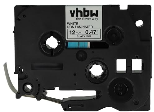 vhbw Schriftband-Kassette kompatibel mit Brother P-Touch 300SP | 300-Serie, 300B, 2730VP, 310 Etiketten-Drucker 8m x 12mm Schwarz auf Weiß, Kunststoff