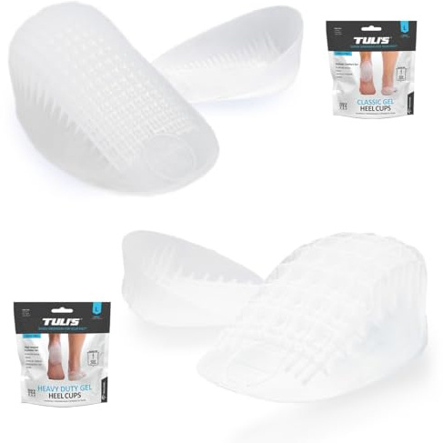 Tuli's Classic Gel Heel Cups and Heavy Duty Gel Heel Cups, Heel Cup Kit for Plantar Fasciitis, Sever's Disease, and Heel Pain Relief, Large