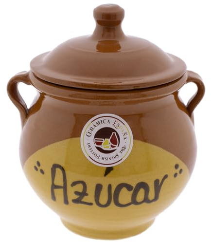 CERÁMICA ESPAÑA | Azucarero rústico cerámica | Tarros de cocina | Tarros originales | Azucarero cocina - Modelo M02 | 100% Hecho a Mano | 14x12x15 cm