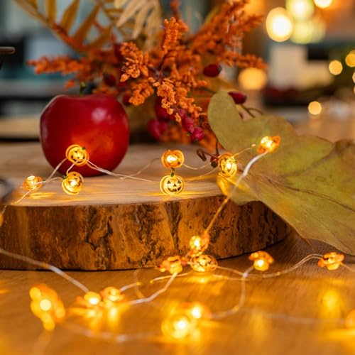 Lindby Halloween LED Lichterkette Kürbis Batterie, 3,20 m 30 LED Deko Lichter Pumpkin orange, Halloween Deko Indoor Kürbisse, Weihnachten, Party Dekoration