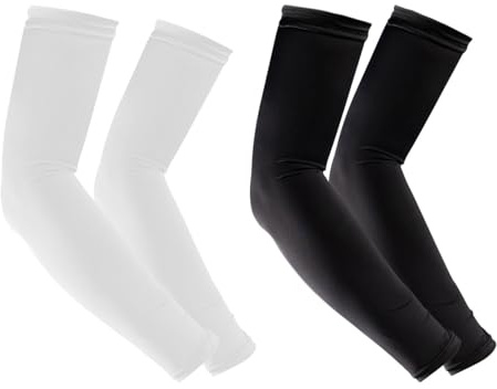 ZEACCT 2 Manchons de Bras Doubles, Manchons de Compression pour Les Bras pour Femmes, Manchons de Protection Solaire Extérieurs,Adaptés Au Cyclisme, Au Basket-Ball, À La Course À Pied (Noir + Blanc)