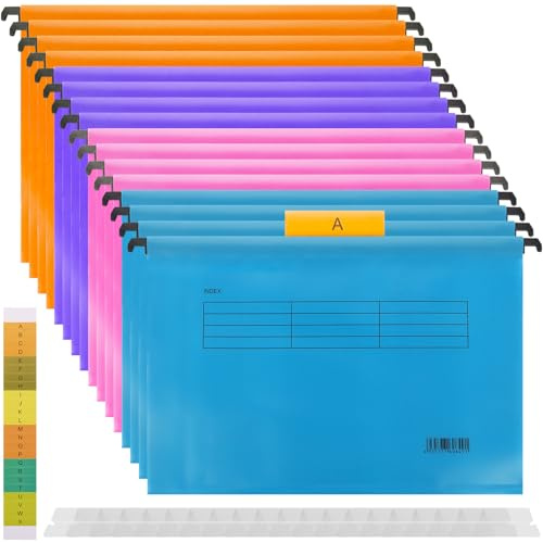 AKOLAFE Aktenschrank-Hängemappen, A4, A4, Aktenschrank-Trennblätter, Kanzleipapier, gemischte Farben, Hängemappen mit Registern und Einsätzen, für Büro, Zuhause und Schule, 16 Stück