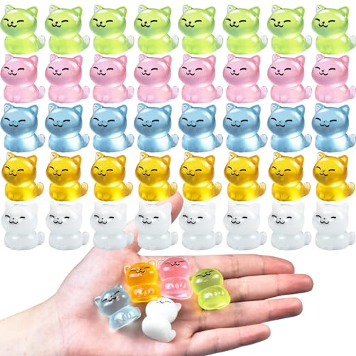 Leuchtende Mini-Katzenfiguren, Kunstharz, kleine Tiere, niedliche kleine Tierfiguren, Puppenhaus-Zubehör, Mini-Katzen für Katzen, Geburtstagsdekorationen, Katzenkuchenaufsatz, 40 Stück