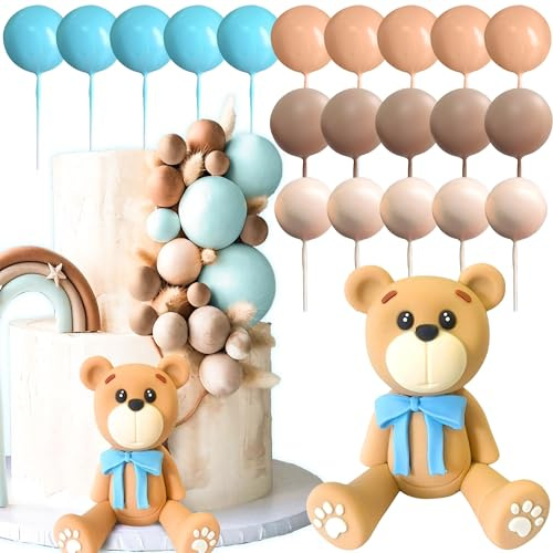 JeVenis Blue Bear Cake Decoration Blue Gold Balls Cake Topper Bears Cake Cake Decoration Baby Shower Birthday Cake Decorations