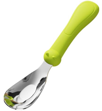Tioheam Löffel für Baby,Babylöffel aus Metall | Baby-Fütterlöffel mit Silikongriff | Lebensmittel- und Fütterungsbesteck aus Edelstahl, Sicherheitslöffel für Lebensmittel, LED-Entwöhnungszubehör