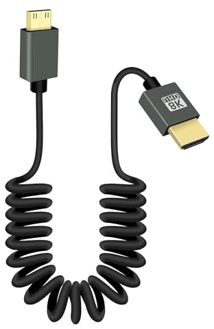 RIIEYOCA Câble Mini HDTV à HDTVs Court Enroulé, 48Gbps Haute Vitesse Mini HDTV2.1 Supporte 8K@60Hz, Compatible avec Appareil Photo, Caméscope, PC, Moniteur (Régulier)