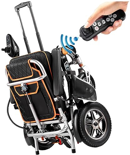 Fauteuil roulant électrique pour adultes léger et pliable tout terrain avec portée de voyage de 58 km, télécommande, éclairage LED – Idéal pour les personnes âgées