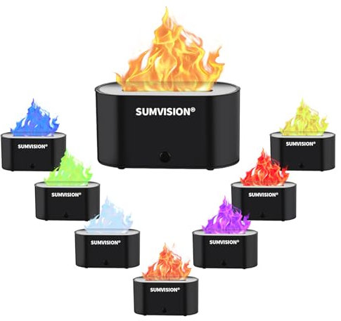 SUMVISION Flame Diffuser Humidifier For Bedroom Electric Diffusers For Home Essential Oils Aromatherapy 7 Colour LED Night Light Auto Shutoff Safety BPA FREE (UK DESIGN FREE UK TECH SUPPORT) (Black)