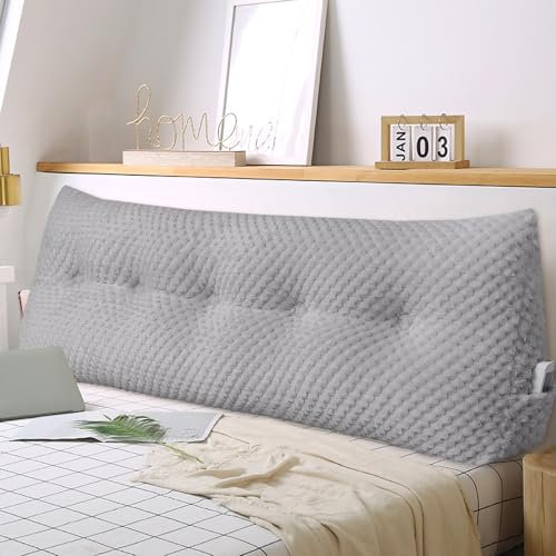 Mjuk kilkudde säng, stor ryggkudde, bekväm och stödjande, läskudde, väggkudde, ländryggskudde för soffa och sängar, stödkudde, nackkudde med avtagbart överdrag (ljusgrå – 150 x 20 x 50 cm)