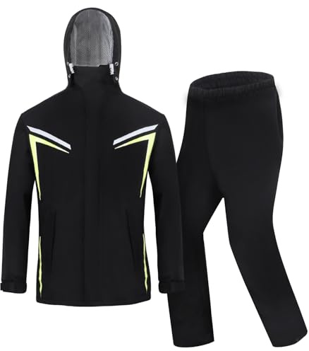 Jywmsc Combinaison de Pluie pour Hommes, Veste et Pantalon Imperméables, Imperméable Unisexe, Veste de Pluie pour Moto, Cyclisme, Vestes à Capuche avec Réflecteurs de Sécurité