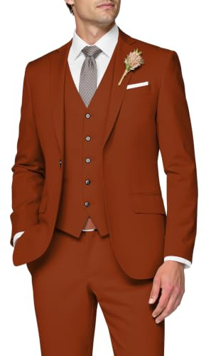 SPTALLFITJSV Mens 3 Piece Suit Burnt Orange Suits Slim Fit XL