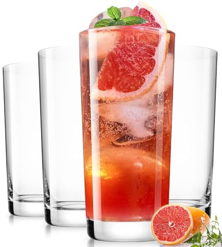 LUNA & MANTHA Drinking Water Glasses Set, Lead-Free Crystal Highball Glass, Tall Glass Cups for Cocktail Parties,Clear set of 4,16oz