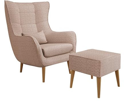 Mirjan24 Sessel Lucio Cord, Polstersessel, Armsessel, Armchair, Relaxsessel, Fernsehsessel, Loungesessel, Top-Qualität Sitzmöbel, Ohrensessel (Poso 52, mit Hocker)
