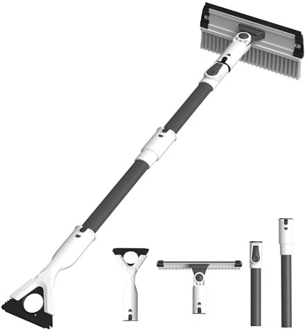 ZILXIAO Eiskratzer Auto mit Besen：3 in 1 Abnehmbarer Eisschaber,Schneebesen Auto mit Rotierendem Bürstenkopf und Einziehbarem Schaumstoffgriff für Pkw, LKW und SUVs