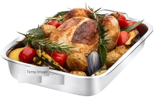 Stainless Steel Roasting Pan with Raised Bottom – 40cm Extra-Large Roaster & Baking Tray, Oven Safe, Reinforced Rim, 6.5cm Deep – Perfect for Large Meats & Vegetables, Dishwasher Saf