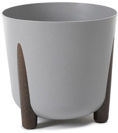 HowHomely Grau Blumentopf Kunststoff mit Braunen Füßen | ECO Pflanzschalen Ø 30 x H 28,5 cm | Leichter und Stabiler Blumenübertopf für Indoor oder Balkon und Terrasse