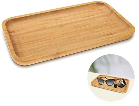 SenaiMy Bandeja de bambú, bandeja de baño de bambú, organizador de cosméticos, bandeja de servir de madera para servicio de té, vajilla cosmética (A)