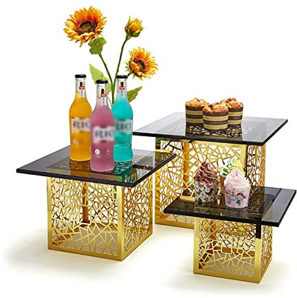 CCYENG Espositore per Dolci da Dessert con Piano in Vetro e Supporto in Metallo Elegante da 10, 12, 14 Pollici, espositore per Dolci, Cupcake, Cibo, Frutta, Caramelle, Snack, Set di 3 Frutti (C)