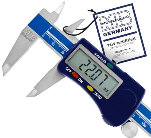 MIB Calibre digital con rodillo DIN 862 150 mm | Herramienta para mediciones precisas | Calibre digital de acero inoxidable | Calibre digital con gran pantalla LCD | 4 posiciones de medición | Caliper