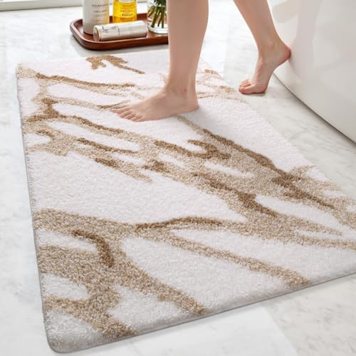 DEXI Badematte rutschfest 60 x 110 cm, waschbar Badezimmerteppich weich Badteppich Mikrofaser Saugfähig Badvorleger Duschvorleger, Weiß