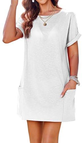 AI'MAGE Women's Swimsuit Beach Cover Up Loose Short Sleeve Swimwear Bikini Cover Up White S