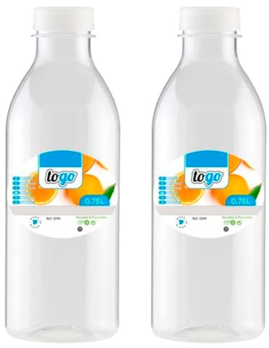 Acan Tradineur Lot de 2 bouteilles en plastique réutilisables et recyclables avec bouchon à vis pour eau, lait, smoothies, jus de fruits, boissons gazeuses, réfrigérateurs, 750 ml - 22 x 7,5 cm