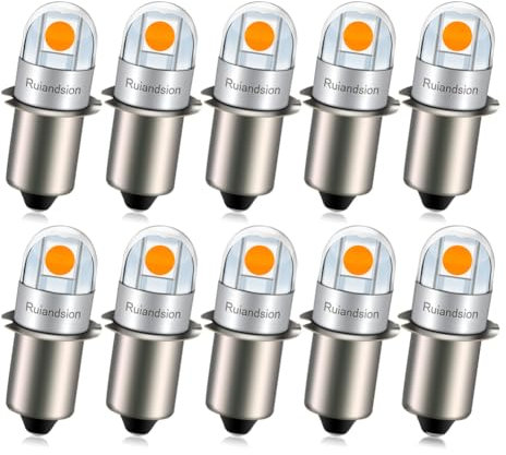 Ruiandsion P13.5S LED Bulb 3V Non Polarity 1600K Yellow 3030 2SMD Chips LED Bulb for Lamp Torch Lantern Work Light Pack of 10