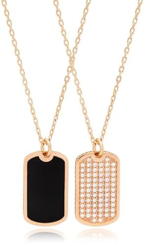 SALIA BIJOUX Collier doré or et pendentif double face - émail noir et zirconium clair - Argent 925 - Livré dans son écrin - Modèle Catalina