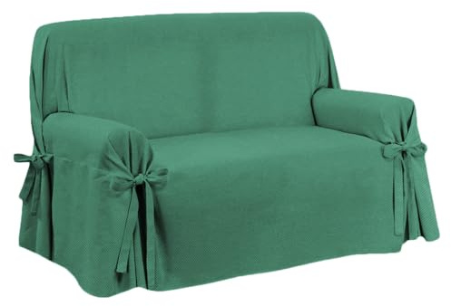 SaRani Copridivano FIOCCO con Laccetti, Tessuto Pesante per Tappezzeria, Vestibilità Universale e Copertura Totale del Divano, Produzione Sartoriale Italiana (Verde Smeraldo, 3 posti)
