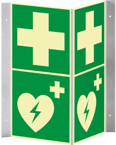 PERMALIGHT power langnachleuchtend Rettungs-Nasenschild Erste Hilfe, Defibrillator, 200x400mm