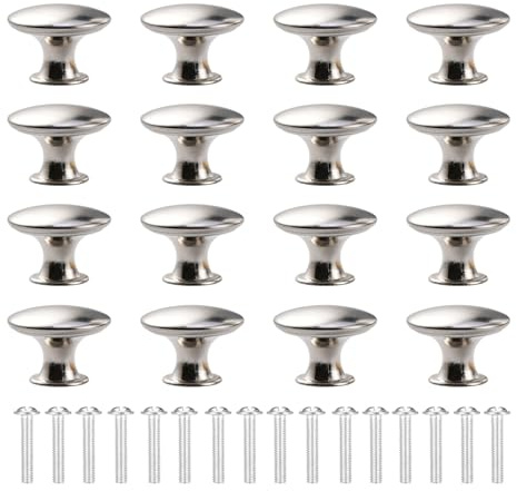 Onperpoe 16pcs Cabinet Door Handles with Screws, Cupboard Door Knobs Round Mushroom Drawer Knobs with Screws, Small Door Knobs for Cupboards, Wardrobe, Dresser, Bedroom, Bathroom (Silver)