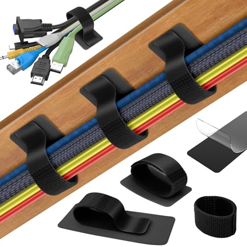 Sangle Attache Cable Adhesif, Attaches de Câbles Auto-Agrippantes, Serre-Câbles Sous la Table Réutilisables, Gestion des Câbles Sous Le Bureau, Réglable Cable Management Rangement le Bureau